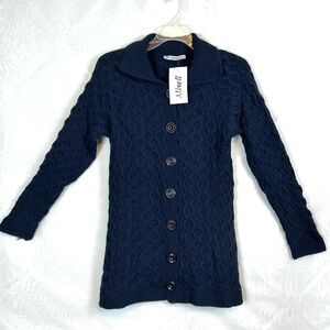 NWT Girls Navy Blue Canle Knit Cardigan Sweater / Size XL
